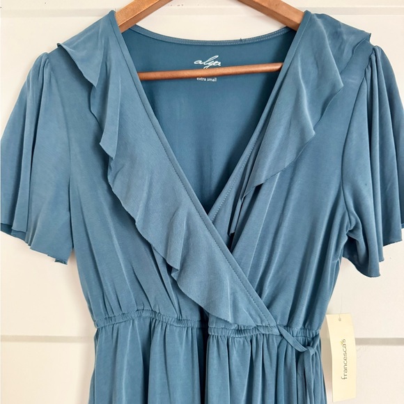 Alya Dress Women’s Blue Crossover Vneck Short Sleeve - Picture 2 of 6